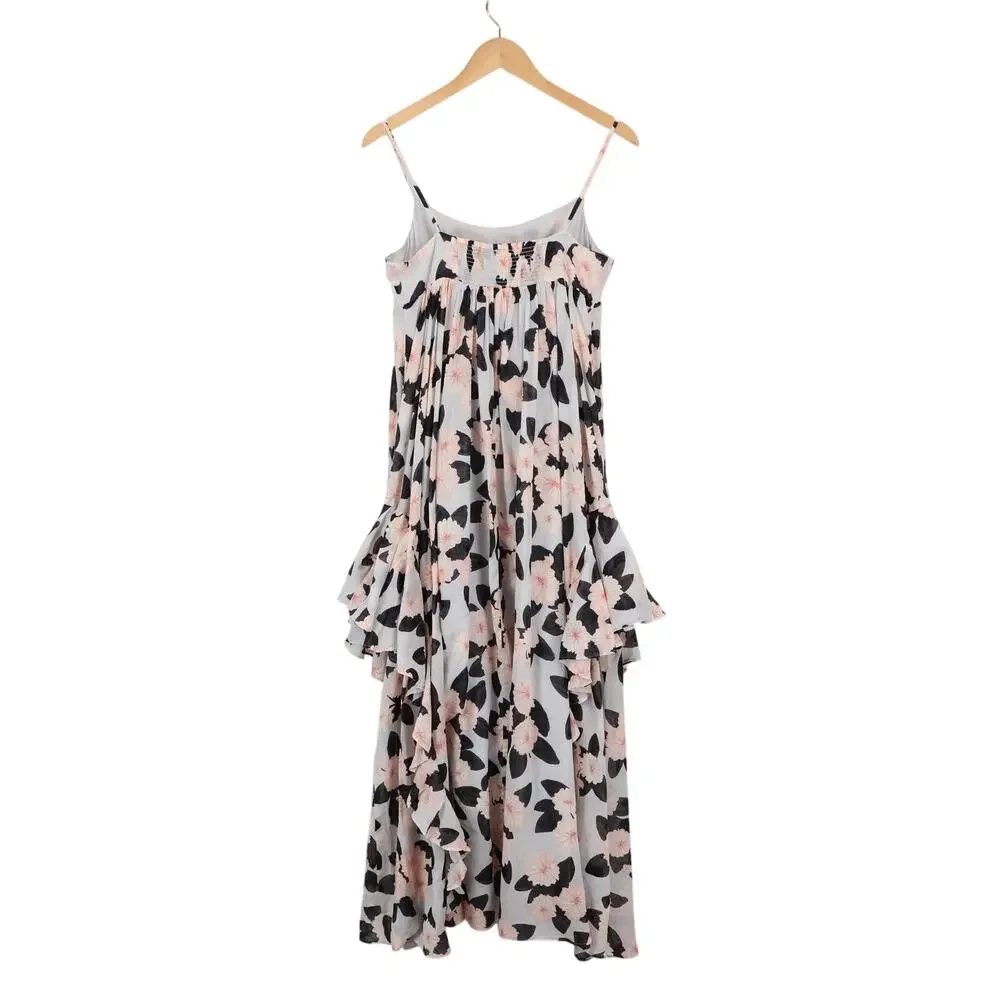 J.Crew Ruffle Maxi Dress Peony Print Oyster Grey Pink Size Small NWT